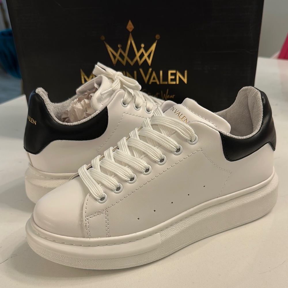 White and Black Chunky Sole Sneakers